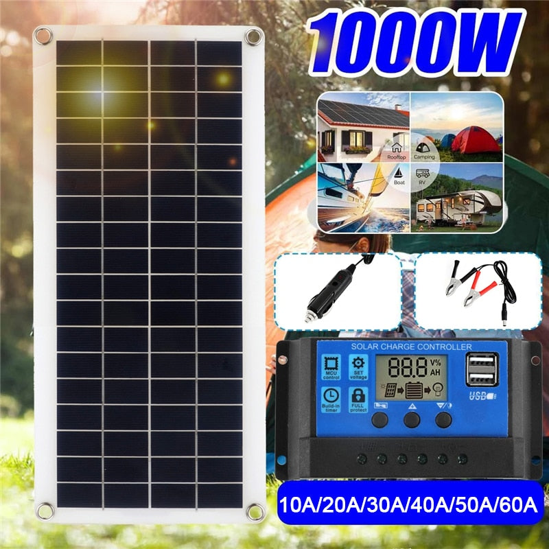 1000W Solar Panel 12V Solar Cell 10A-60A Controller for charging phone and devices outdoors. 1000 Watt Solar Panel