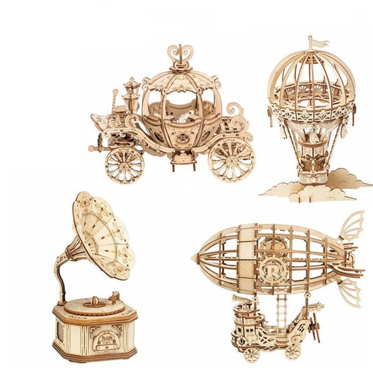 DIY 3D Wooden Puzzles - Gramophone, Pumpkin Carriage, Air Ships unique gift ideas
